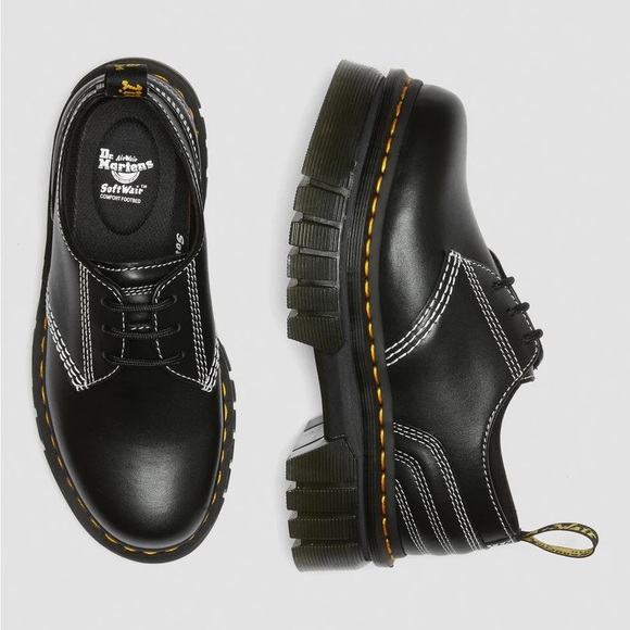 Dr. Martens Audrick White Stitch Leather Platform Shoes - Picture 2 of 7